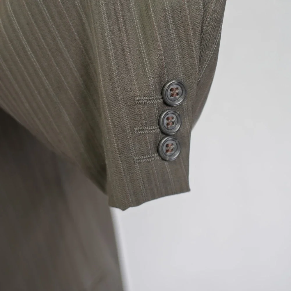 Pronto Uomo Couture Super 120s Wool Green Striped 2 Piece‎ Suit 44R 36 / 27